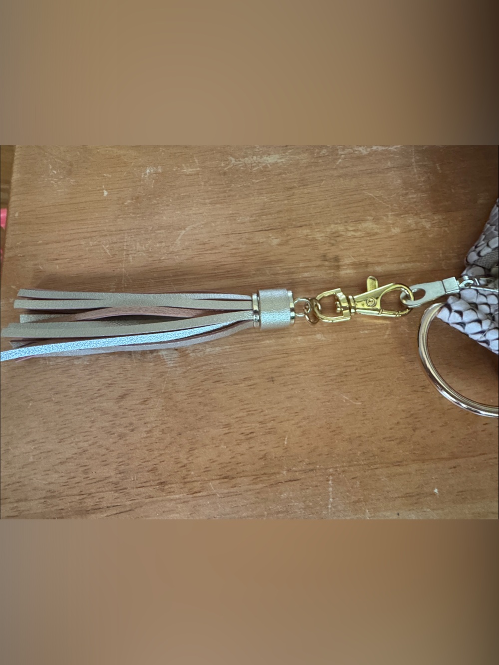 Makeup Junkie Sidekick Pink Taupe Snake-Print Crossbody Bag with Tassel - Picture 6 of 6
